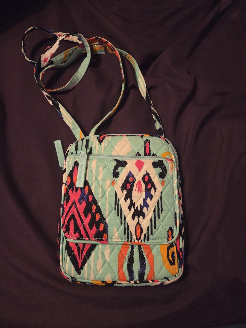 Vera Bradley Mint Quilted Crossbody with Multicolor Aztec Print